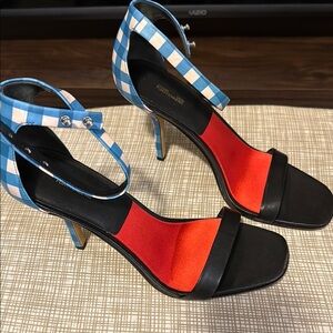 Stylish Black and Blue Checkered Women's Heels